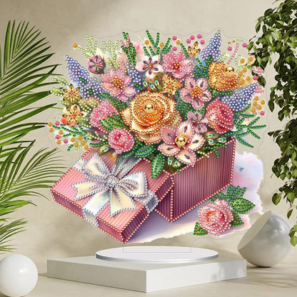 Pink Gift Bouquet Diamond Painting Desktop Ornament Kit for Adults