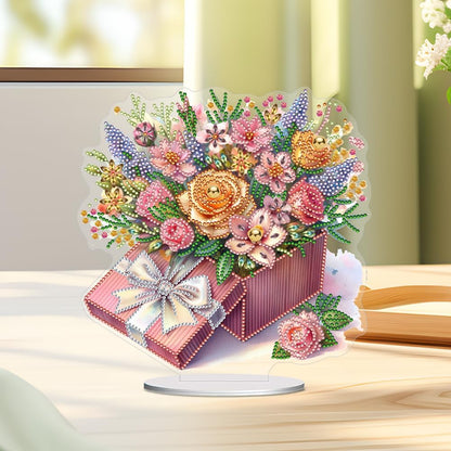 Pink Gift Bouquet Diamond Painting Desktop Ornament Kit for Adults