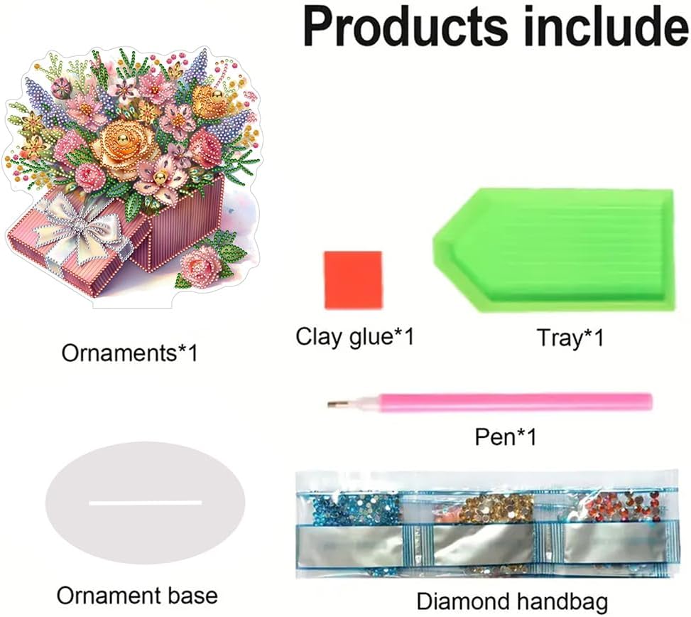 Pink Gift Bouquet Diamond Painting Desktop Ornament Kit for Adults