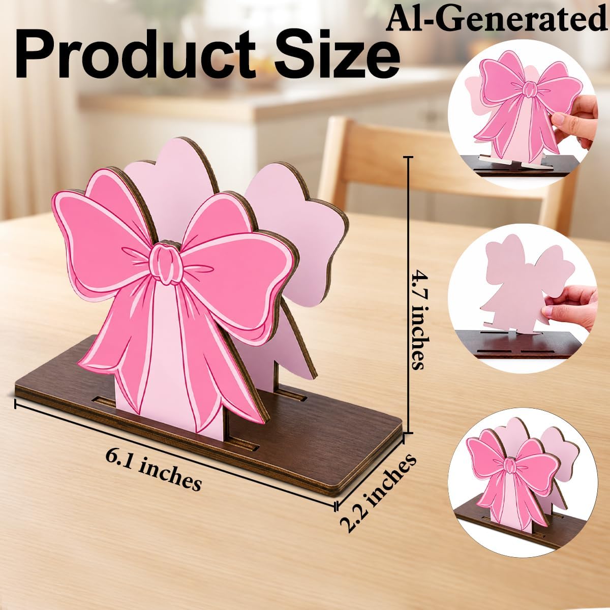 Coquette Pink Bow Wooden Napkin Holder for Table Cute Preppy Girly Bow Wood Napkin Dispenser for Home Kitchen Dining Room Decor Napkins Tissue Holder