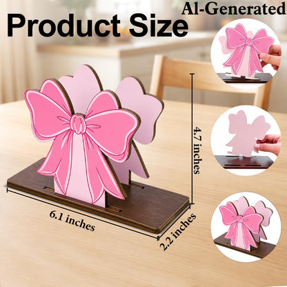 Coquette Pink Bow Wooden Napkin Holder for Table Cute Preppy Girly Bow Wood Napkin Dispenser for Home Kitchen Dining Room Decor Napkins Tissue Holder