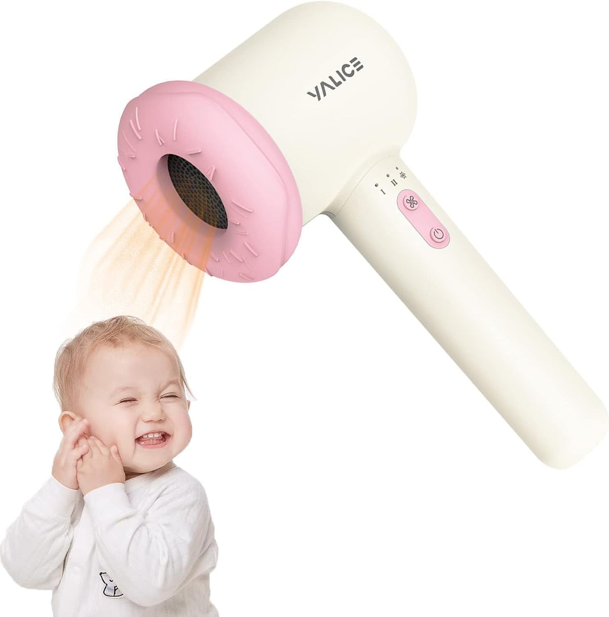Cordless Hair Dryer for Baby and Kids, Portable Travel Blow Dryer with Gentle Airflow & Low Heat Ionic Care for Infant, 3 Speed Settings, Mini Rechargeable Hair Dryer with Charging Base, Pink
