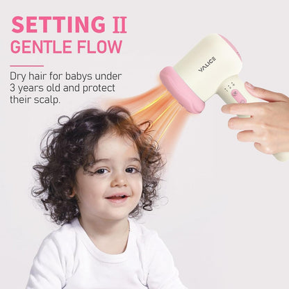 Cordless Hair Dryer for Baby and Kids, Portable Travel Blow Dryer with Gentle Airflow & Low Heat Ionic Care for Infant, 3 Speed Settings, Mini Rechargeable Hair Dryer with Charging Base, Pink