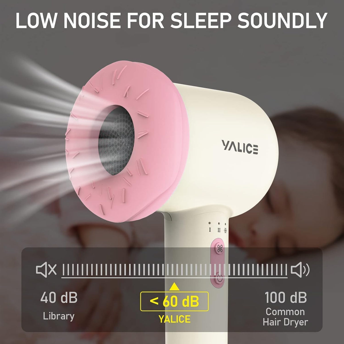 Cordless Hair Dryer for Baby and Kids, Portable Travel Blow Dryer with Gentle Airflow & Low Heat Ionic Care for Infant, 3 Speed Settings, Mini Rechargeable Hair Dryer with Charging Base, Pink