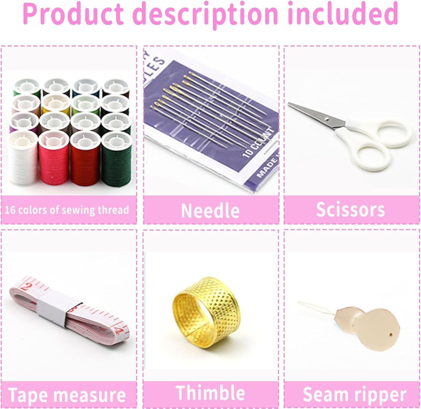 Sewing Kit for Adults,Sewing Kit Travel,2 Tier Sewing Kits(Pink)