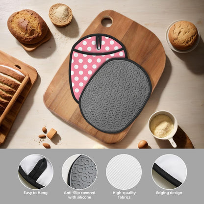 Light Pink Polka Dot Print (a) Pot Holders for Kitchen 1 PC - Heat Resistant Oven Mitts Hot Pads with Pocket, Silicone Pot Holders with Hanging Loop, Non Slip Potholders for Kitchen Baking Cooking