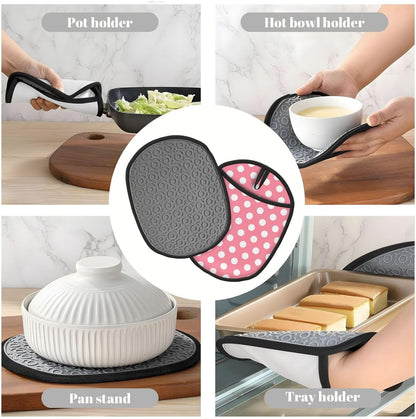 Light Pink Polka Dot Print (a) Pot Holders for Kitchen 1 PC - Heat Resistant Oven Mitts Hot Pads with Pocket, Silicone Pot Holders with Hanging Loop, Non Slip Potholders for Kitchen Baking Cooking