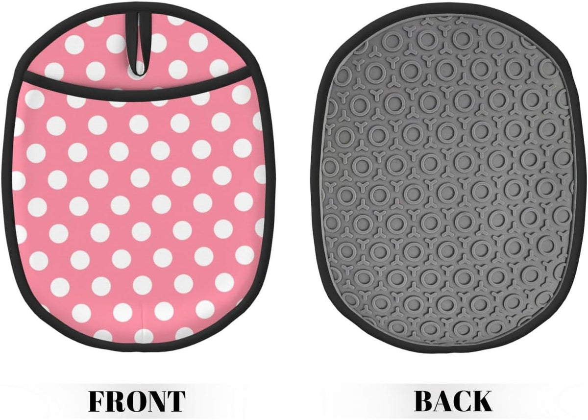 Light Pink Polka Dot Print (a) Pot Holders for Kitchen 1 PC - Heat Resistant Oven Mitts Hot Pads with Pocket, Silicone Pot Holders with Hanging Loop, Non Slip Potholders for Kitchen Baking Cooking