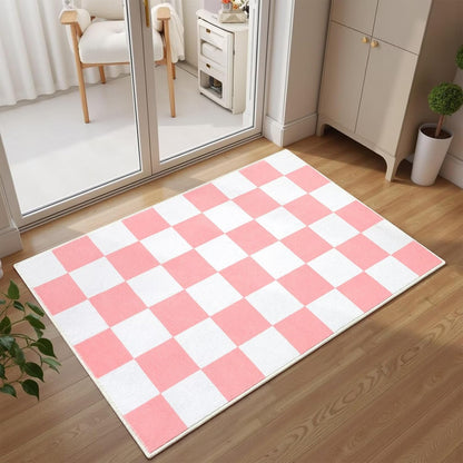 Terrug Pink and White Checkered Rug for Entryway, 2x3 Small Area Rugs