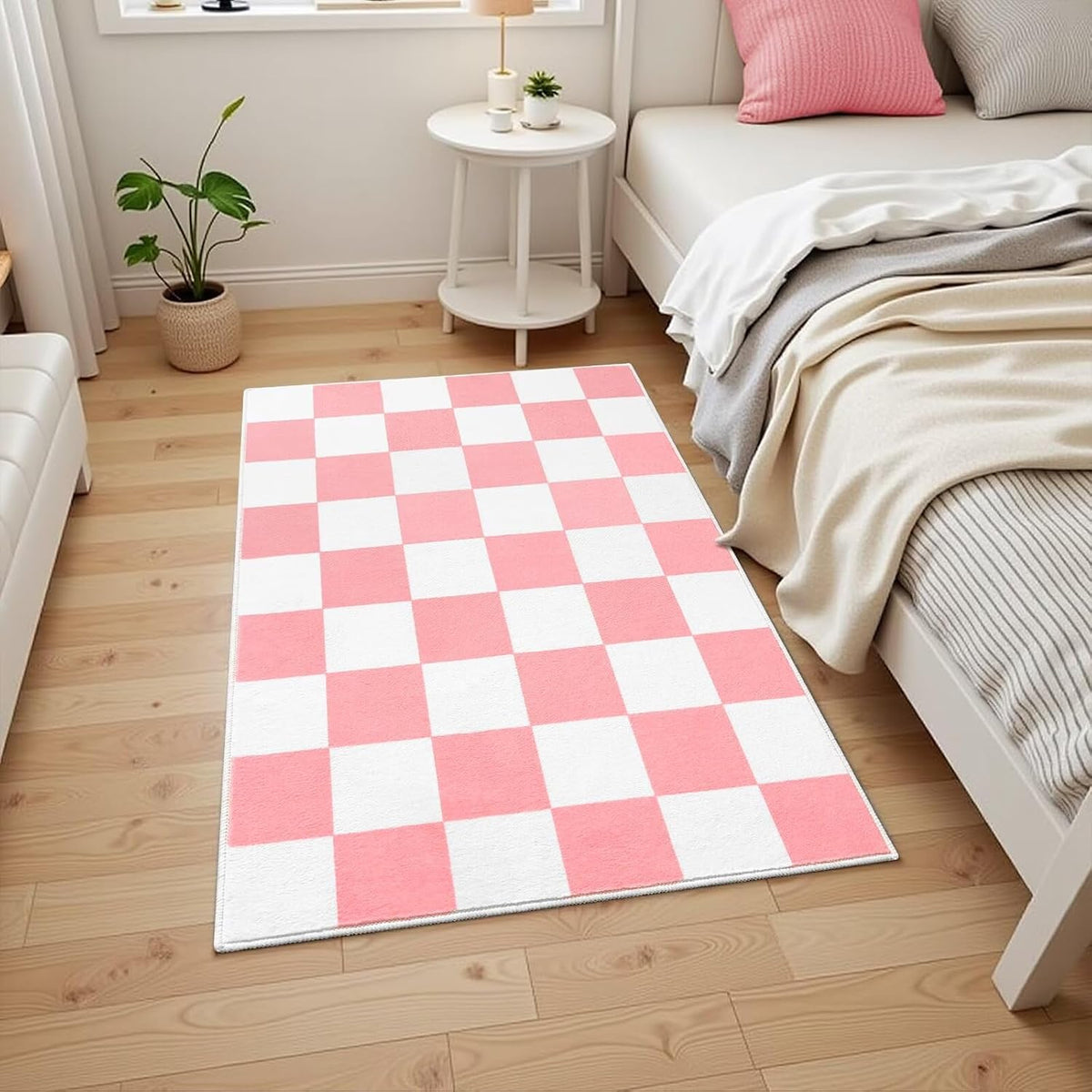 Terrug Pink and White Checkered Rug for Entryway, 2x3 Small Area Rugs