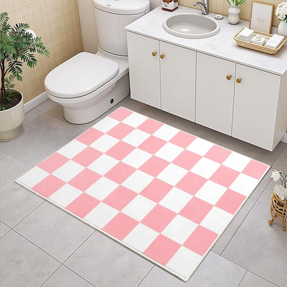 Terrug Pink and White Checkered Rug for Entryway, 2x3 Small Area Rugs