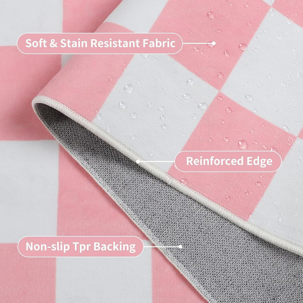 Terrug Pink and White Checkered Rug for Entryway, 2x3 Small Area Rugs
