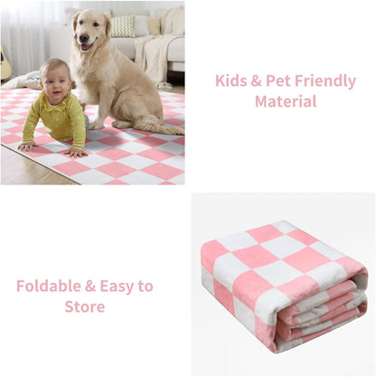 Terrug Pink and White Checkered Rug for Entryway, 2x3 Small Area Rugs