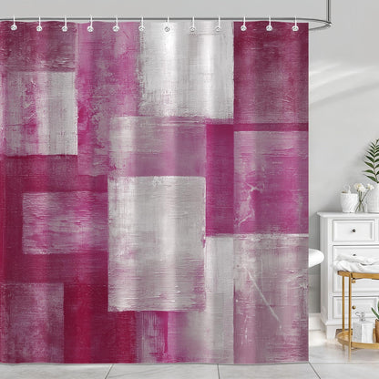 Abstract Red Pink White Shower Curtain for Bathroom, Modern Minimalist Art Bath Curtain Decor Waterproof Fabric with Hooks 72x72 Inches