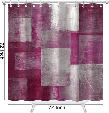 Abstract Red Pink White Shower Curtain for Bathroom, Modern Minimalist Art Bath Curtain Decor Waterproof Fabric with Hooks 72x72 Inches