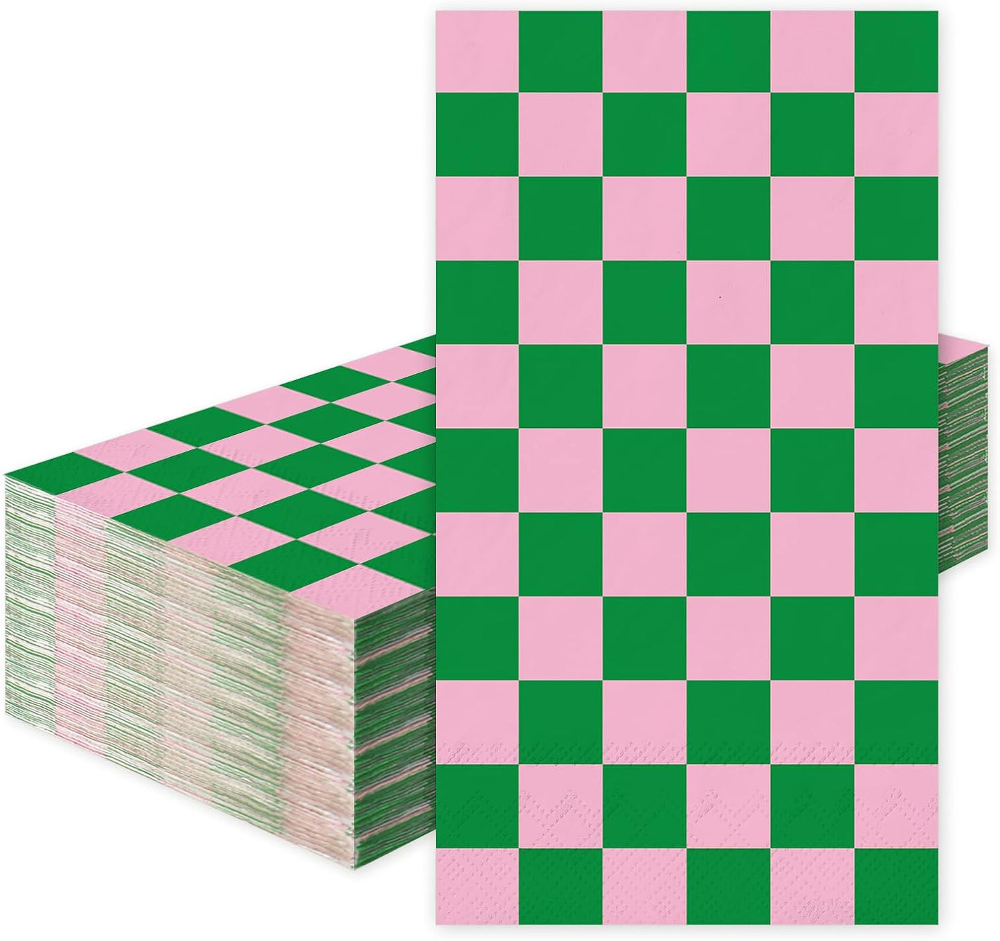 JarThenaAMCS 50Pcs Pink Green Plaid Guest Napkin Checkered Paper Napkins Color Block Gingham Disposable Hand Towels for Bridal Shower Wedding Birthday Tea Party Supplies