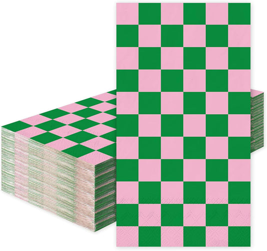 JarThenaAMCS 50Pcs Pink Green Plaid Guest Napkin Checkered Paper Napkins Color Block Gingham Disposable Hand Towels for Bridal Shower Wedding Birthday Tea Party Supplies