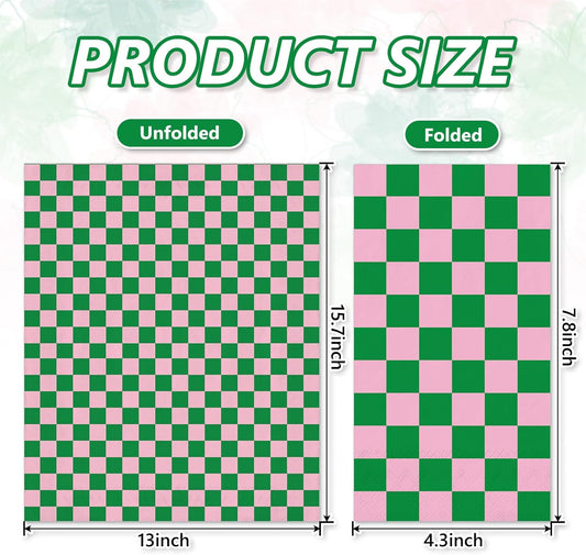 JarThenaAMCS 50Pcs Pink Green Plaid Guest Napkin Checkered Paper Napkins Color Block Gingham Disposable Hand Towels for Bridal Shower Wedding Birthday Tea Party Supplies