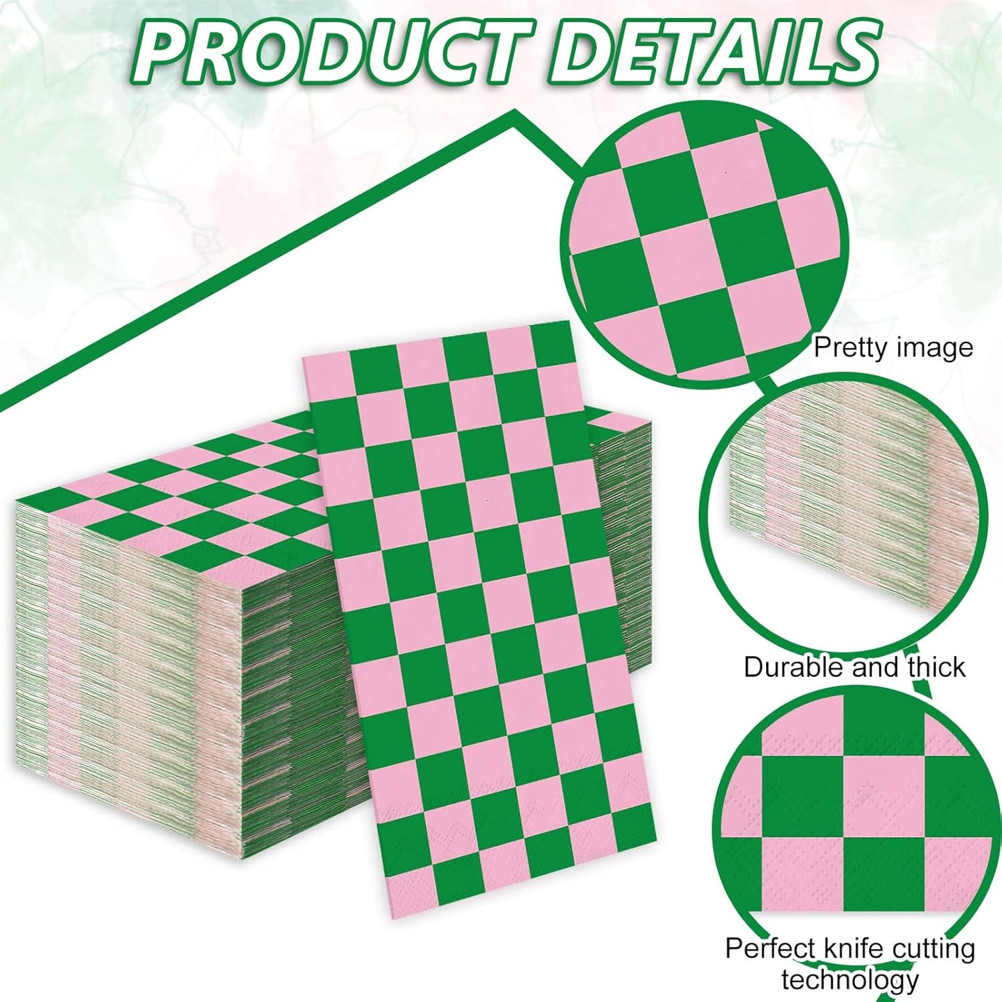 JarThenaAMCS 50Pcs Pink Green Plaid Guest Napkin Checkered Paper Napkins Color Block Gingham Disposable Hand Towels for Bridal Shower Wedding Birthday Tea Party Supplies