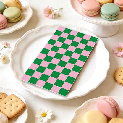 JarThenaAMCS 50Pcs Pink Green Plaid Guest Napkin Checkered Paper Napkins Color Block Gingham Disposable Hand Towels for Bridal Shower Wedding Birthday Tea Party Supplies