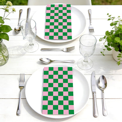 JarThenaAMCS 50Pcs Pink Green Plaid Guest Napkin Checkered Paper Napkins Color Block Gingham Disposable Hand Towels for Bridal Shower Wedding Birthday Tea Party Supplies