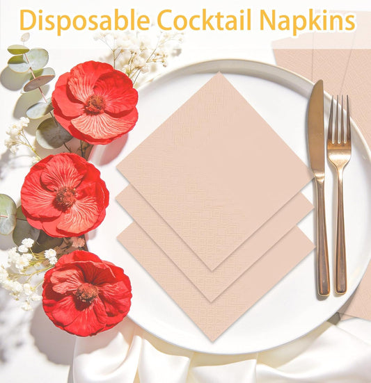 SietDESEO 50 Pieces Rose Gold Napkins Disposable 3-Ply Rose Gold Cocktail Napkins Paper Dinner Napkins for Birthday Baby Shower Wedding Graduation Party Beverage Napkin