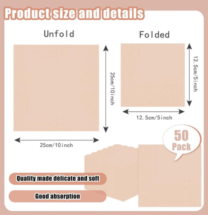 SietDESEO 50 Pieces Rose Gold Napkins Disposable 3-Ply Rose Gold Cocktail Napkins Paper Dinner Napkins for Birthday Baby Shower Wedding Graduation Party Beverage Napkin