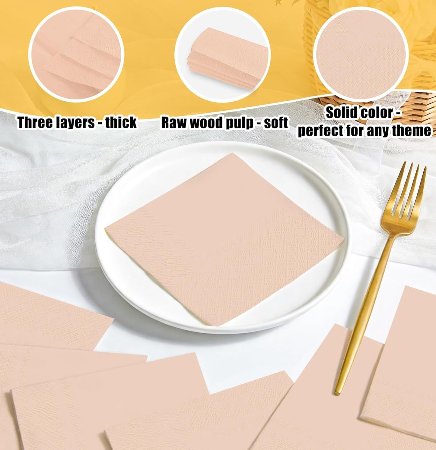 SietDESEO 50 Pieces Rose Gold Napkins Disposable 3-Ply Rose Gold Cocktail Napkins Paper Dinner Napkins for Birthday Baby Shower Wedding Graduation Party Beverage Napkin