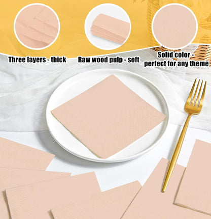 SietDESEO 50 Pieces Rose Gold Napkins Disposable 3-Ply Rose Gold Cocktail Napkins Paper Dinner Napkins for Birthday Baby Shower Wedding Graduation Party Beverage Napkin