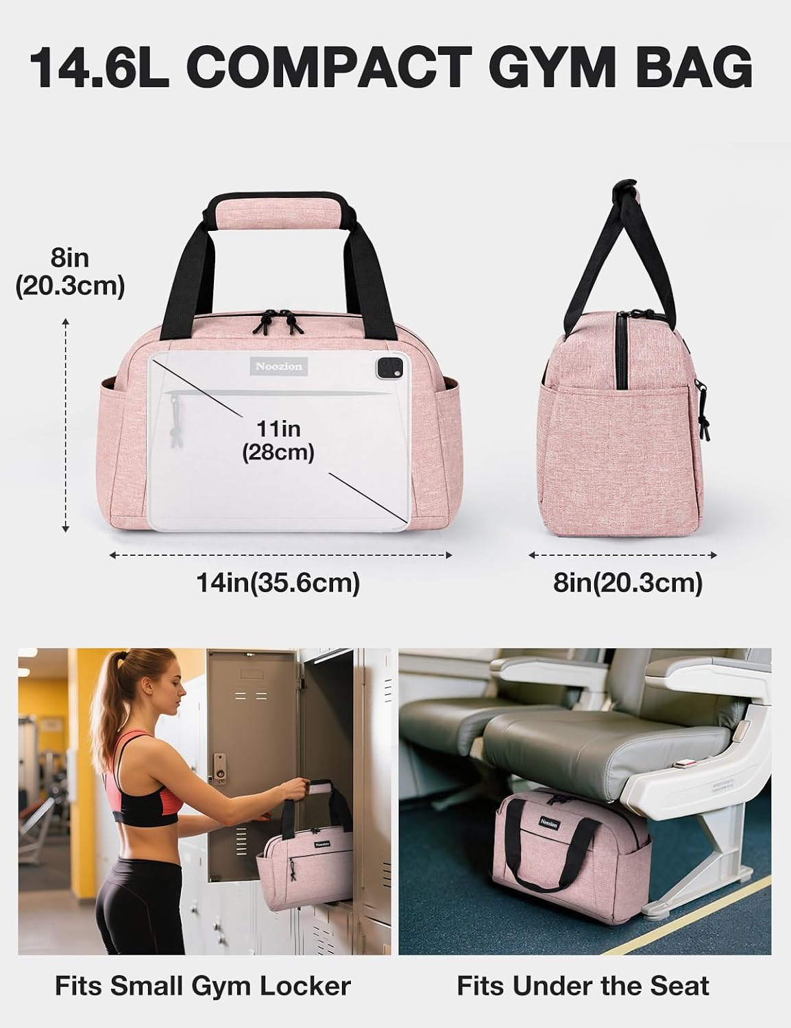 14 inch Small Gym Bag for Women & Men, Lightweight Carry On Mini Duffle Bag with Multiple Pockets, Sports Bag for Travel and Workout.