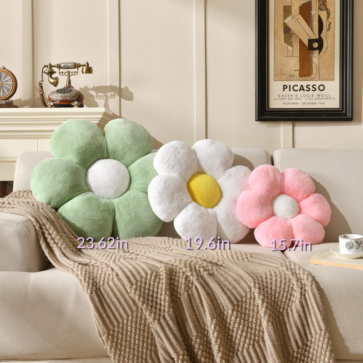 Flower Pillow,15.7In Cute Daisy Pillow Pink Throw Pillows