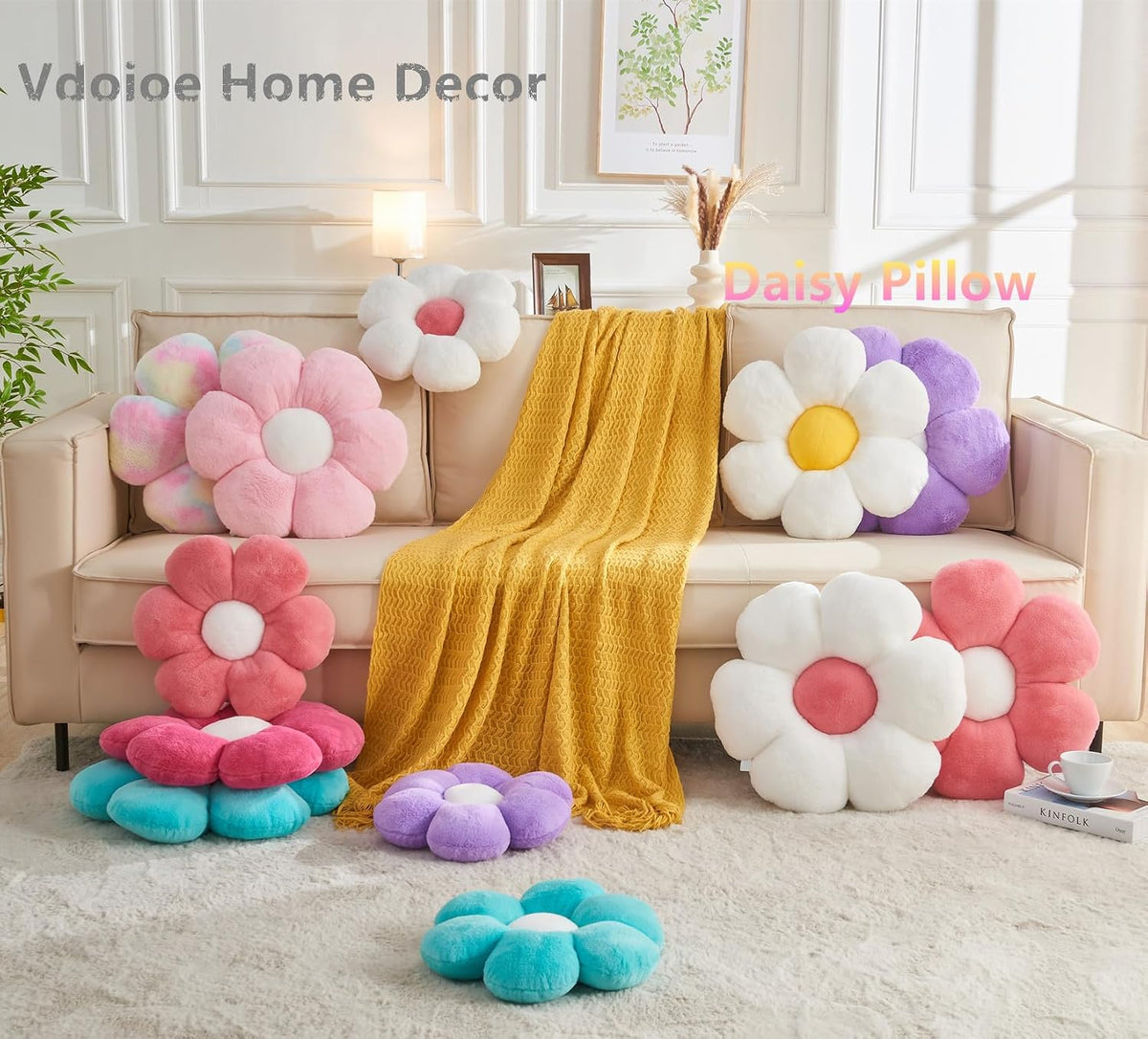 Flower Pillow,15.7In Cute Daisy Pillow Pink Throw Pillows