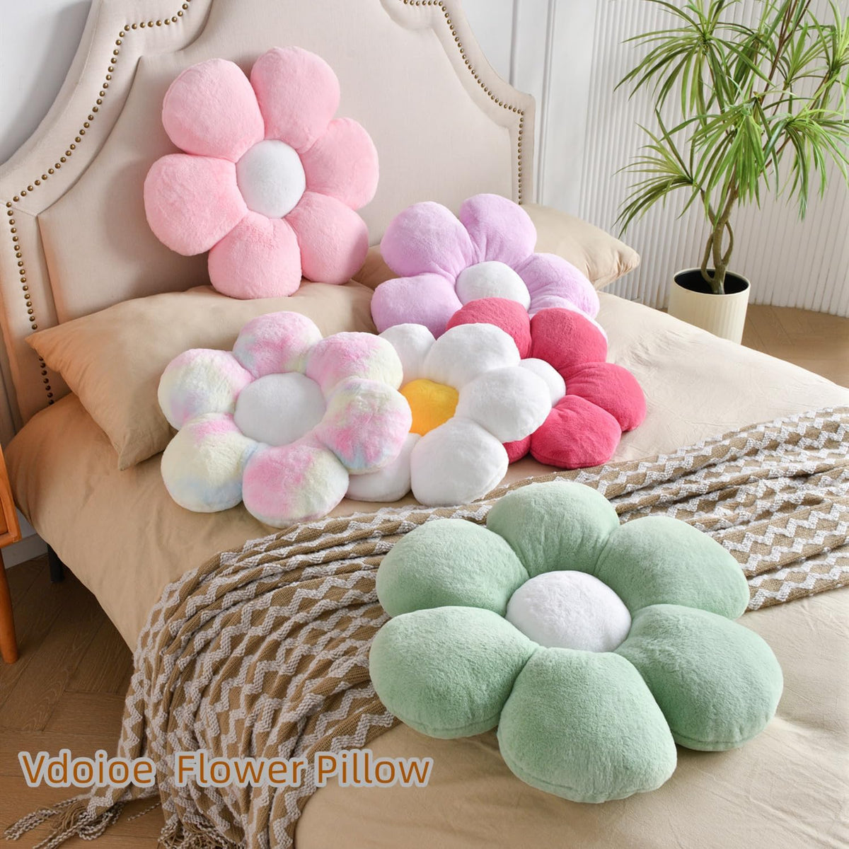 Flower Pillow,15.7In Cute Daisy Pillow Pink Throw Pillows