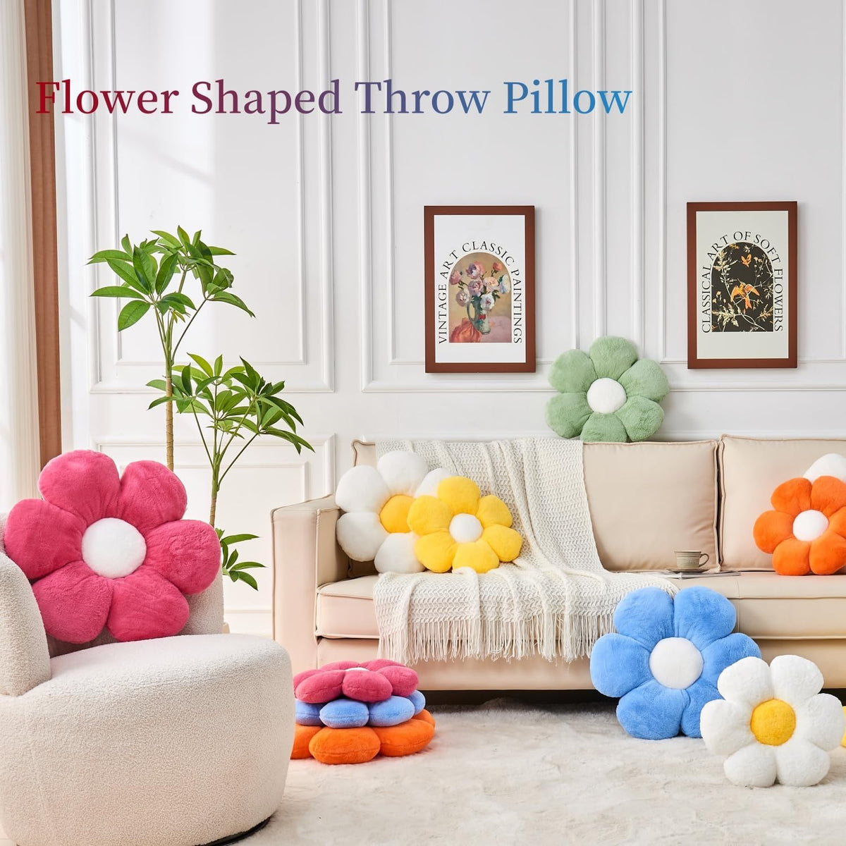 Flower Pillow,15.7In Cute Daisy Pillow Pink Throw Pillows