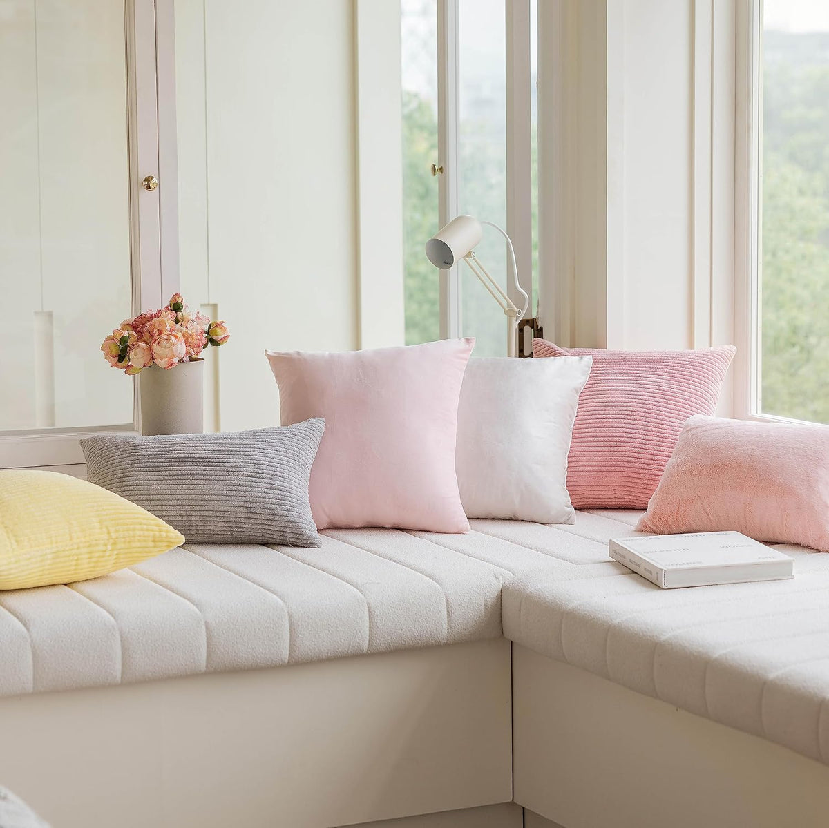 Pink Pillow Covers 12x20 Decorations Plush Fluffy Faux Fur Throw Pillow Case Supersoft Oblong Cushion Cover for Teen Girls, 12 x 20 inch, Pink