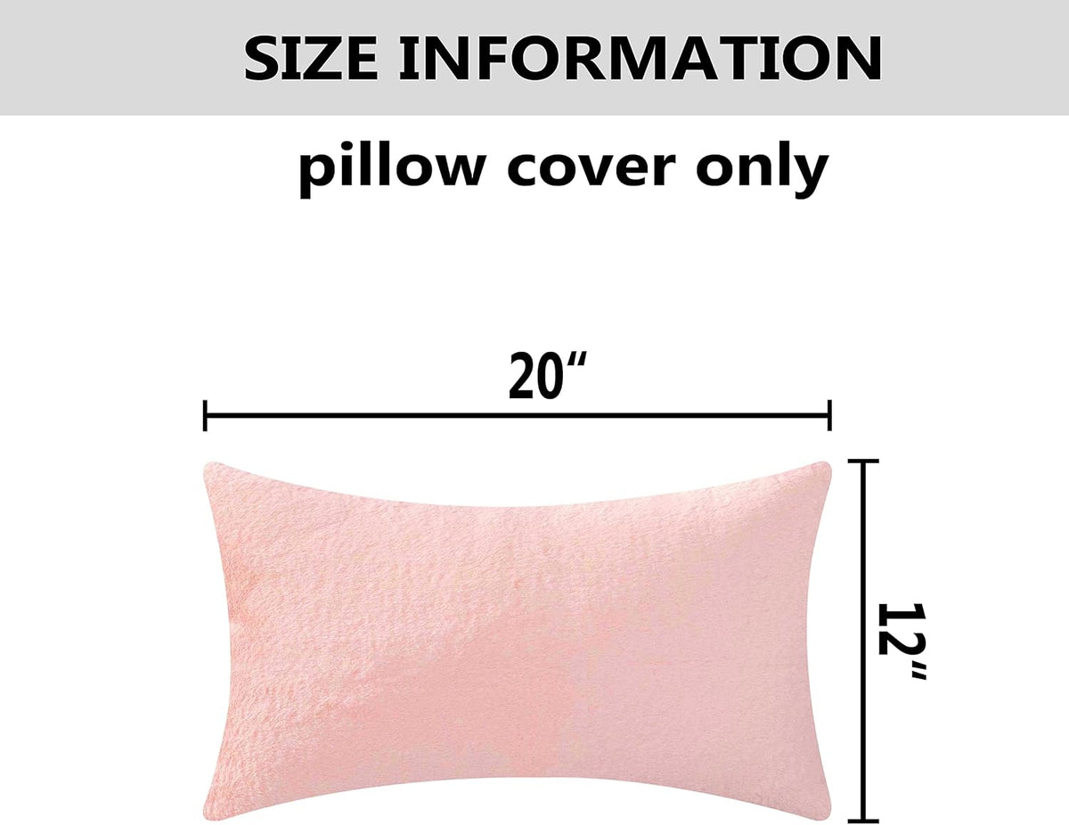 Pink Pillow Covers 12x20 Decorations Plush Fluffy Faux Fur Throw Pillow Case Supersoft Oblong Cushion Cover for Teen Girls, 12 x 20 inch, Pink