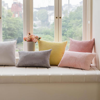Pink Pillow Covers 12x20 Decorations Plush Fluffy Faux Fur Throw Pillow Case Supersoft Oblong Cushion Cover for Teen Girls, 12 x 20 inch, Pink