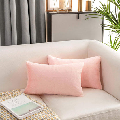 Pink Pillow Covers 12x20 Decorations Plush Fluffy Faux Fur Throw Pillow Case Supersoft Oblong Cushion Cover for Teen Girls, 12 x 20 inch, Pink