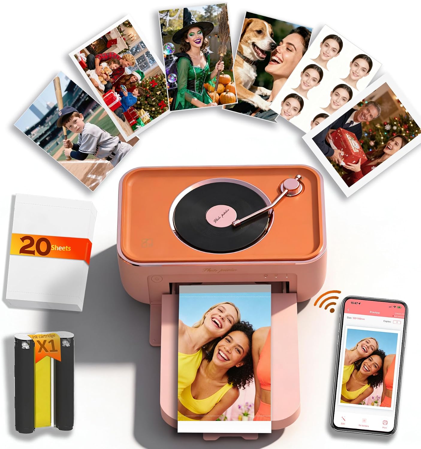4x6 Photo Printer, Thermal Dye Sublimation WiFi Picture Printer for Phone, Portable Phone Printer with AR Video & 20 Sheets 1 Cartridge, Instant Printing for Home Use, CP6000 Pink
