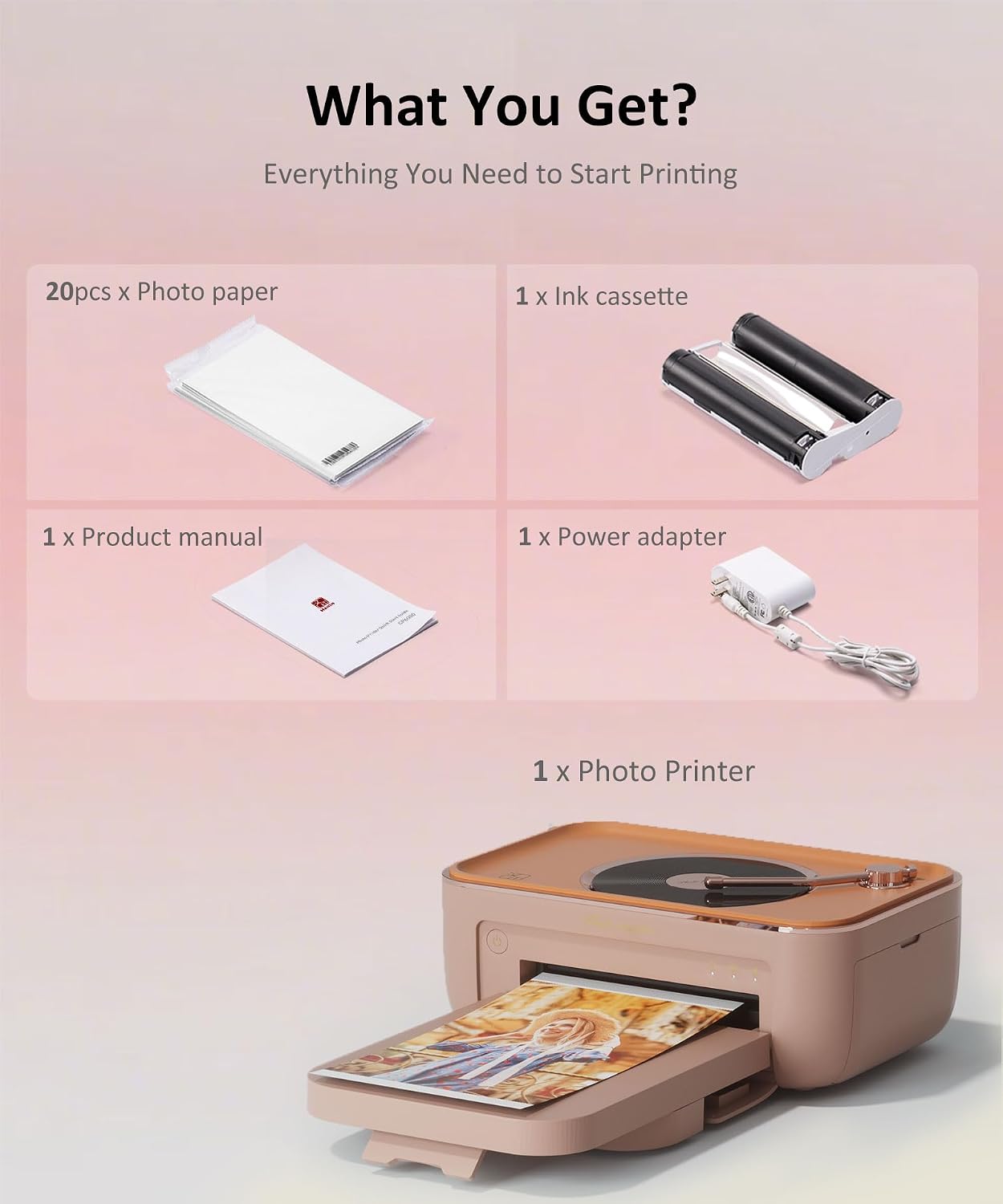4x6 Photo Printer, Thermal Dye Sublimation WiFi Picture Printer for Phone, Portable Phone Printer with AR Video & 20 Sheets 1 Cartridge, Instant Printing for Home Use, CP6000 Pink