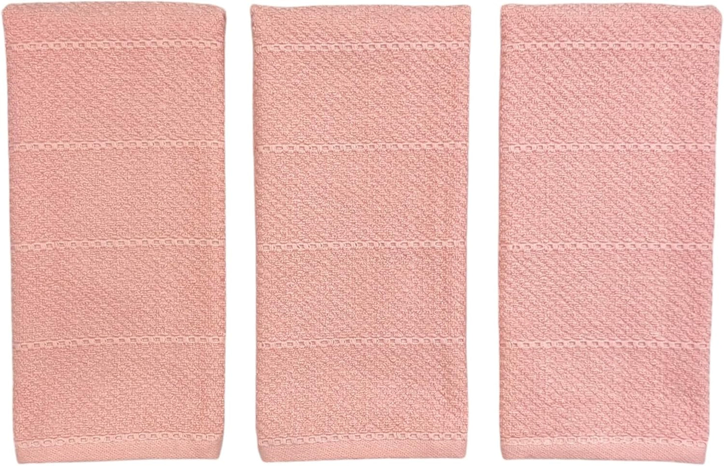 Light Pink Kitchen Hand Dish Towels: Oversized 28" x 18",100% Cotton Cloth Soft Cleaning Drying Absorbent Textured Design, Set of 3 Multipurpose for Everyday Use (Pink)