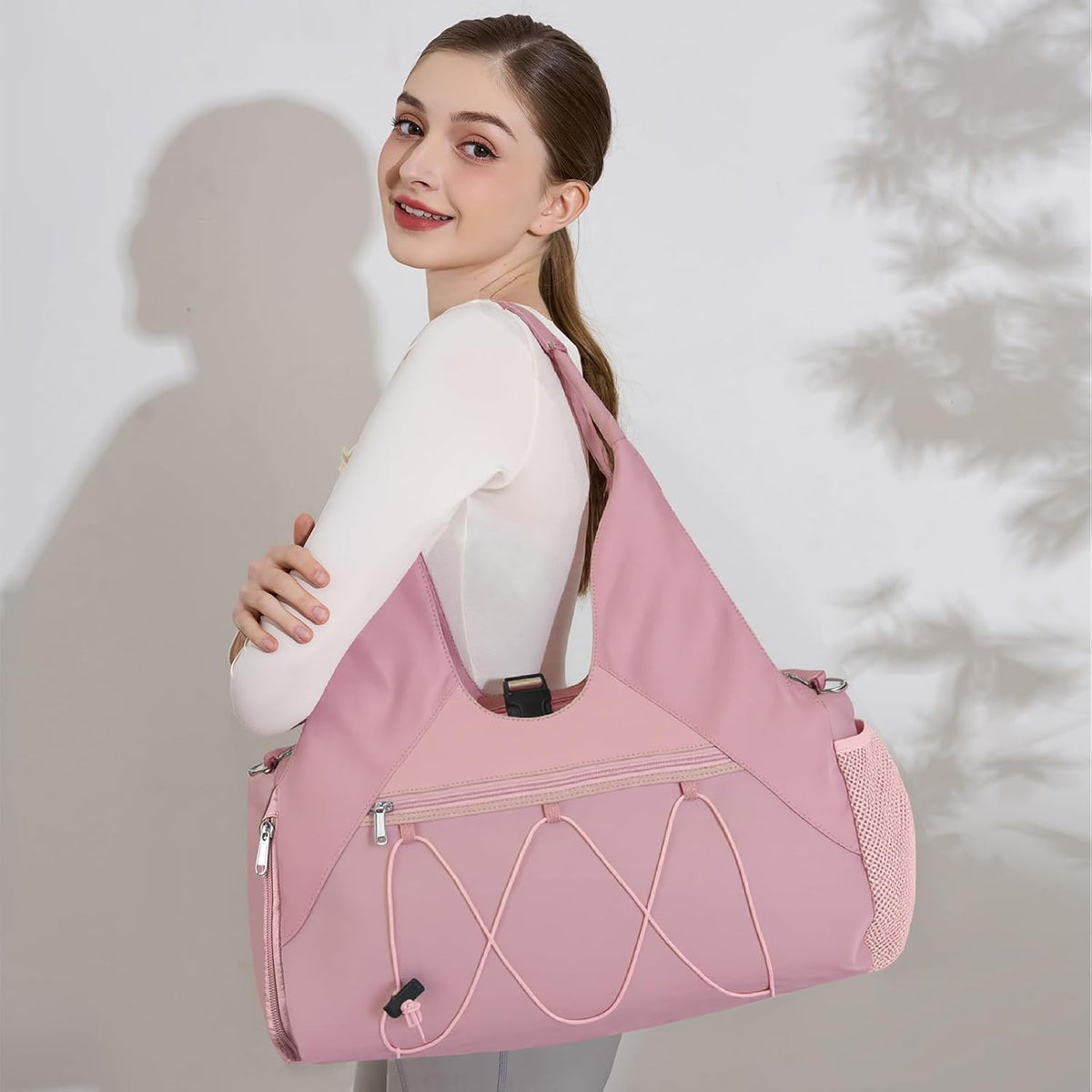 Gym Bag For Women With Yoga Mat Holder, Pink