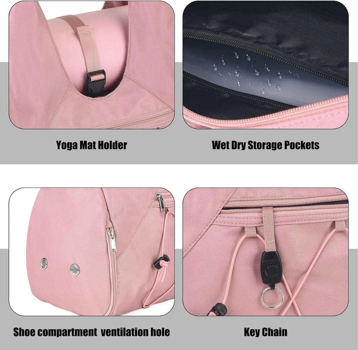 Gym Bag For Women With Yoga Mat Holder, Pink
