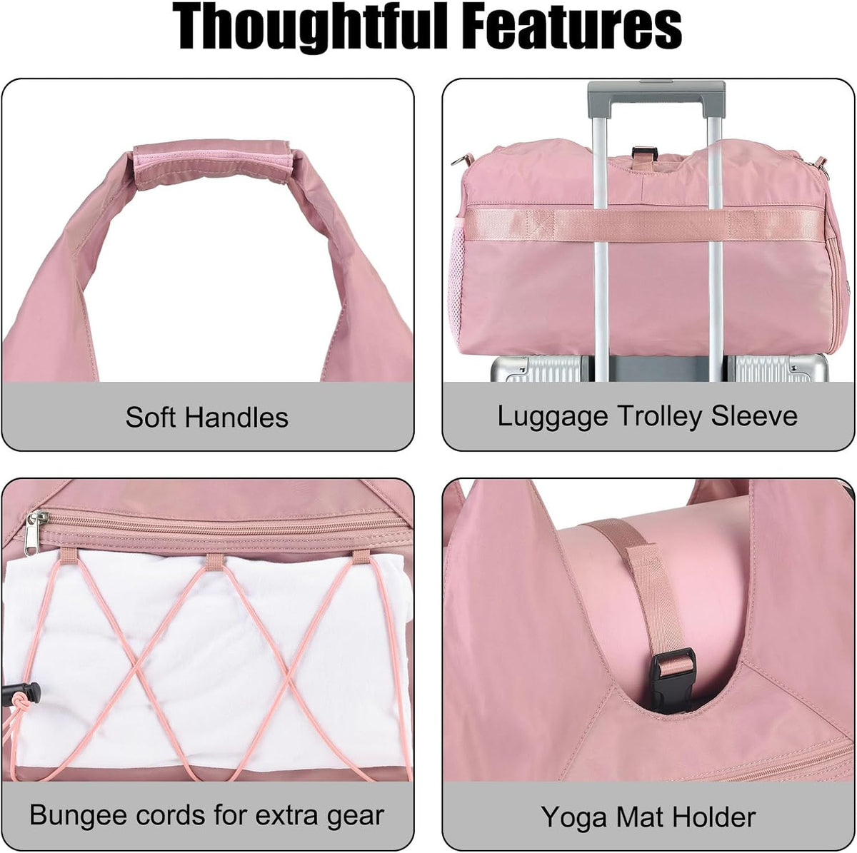 Gym Bag For Women With Yoga Mat Holder, Pink