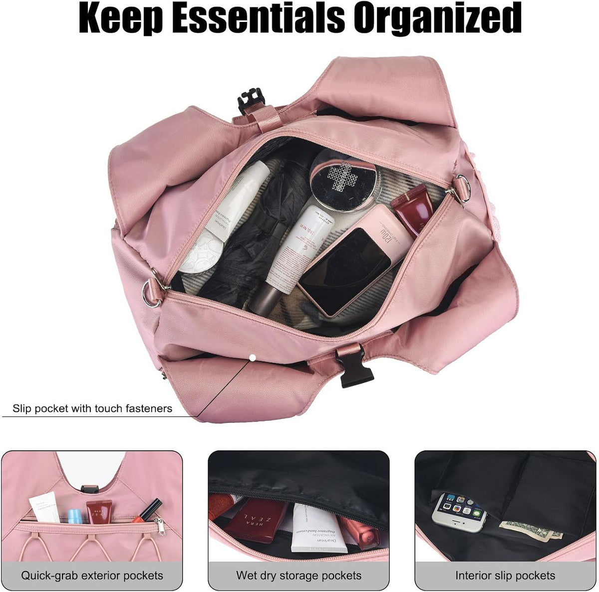 Gym Bag For Women With Yoga Mat Holder, Pink