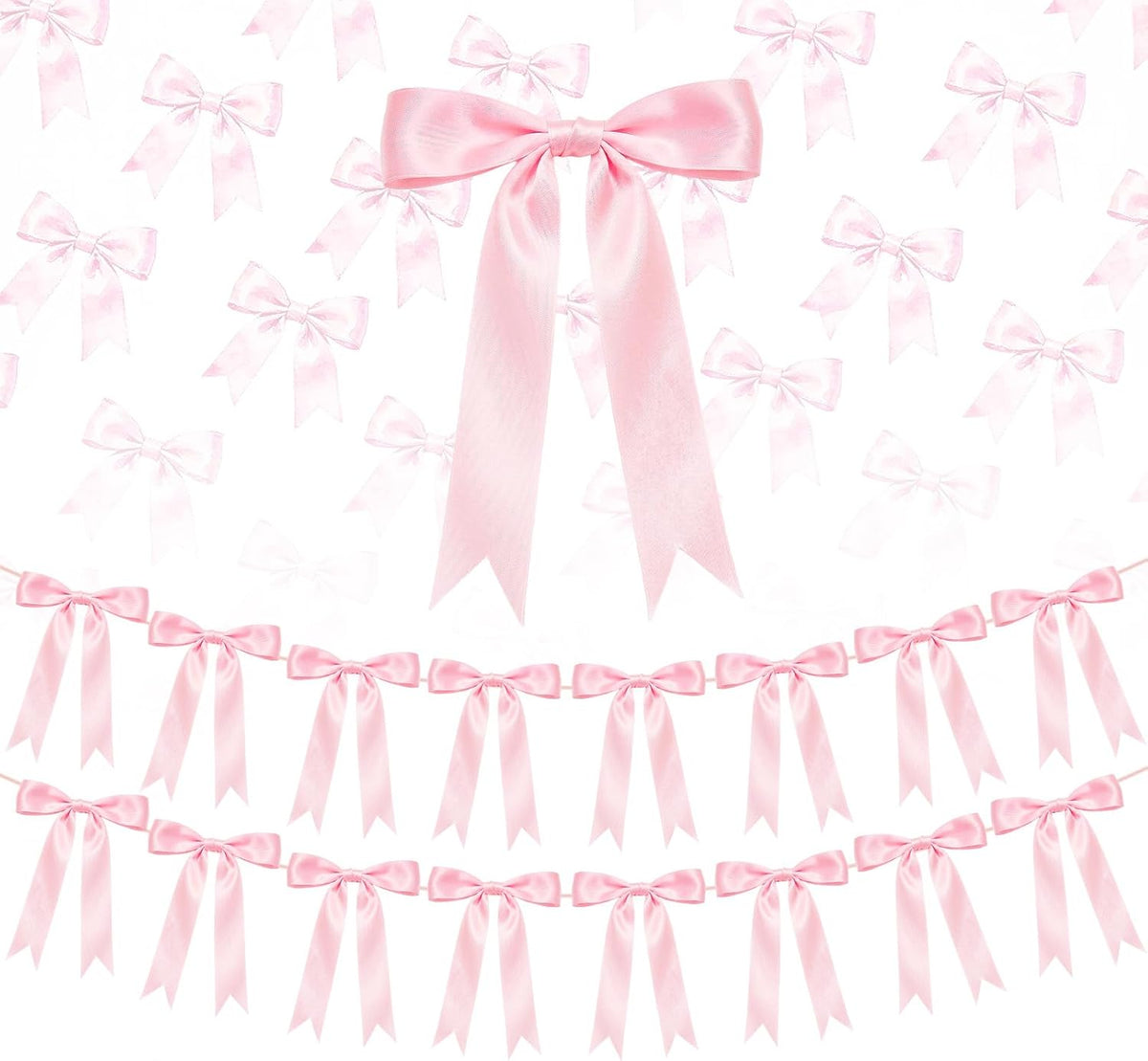 2 Strings Pink Bow Decor, Bow Garland Banner for Birthday Party Decorations