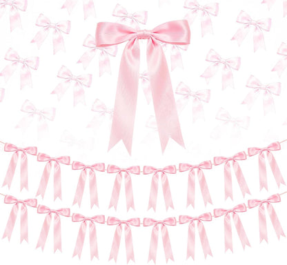 2 Strings Pink Bow Decor, Bow Garland Banner for Birthday Party Decorations