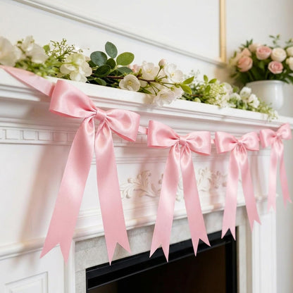 2 Strings Pink Bow Decor, Bow Garland Banner for Birthday Party Decorations