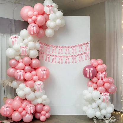 2 Strings Pink Bow Decor, Bow Garland Banner for Birthday Party Decorations