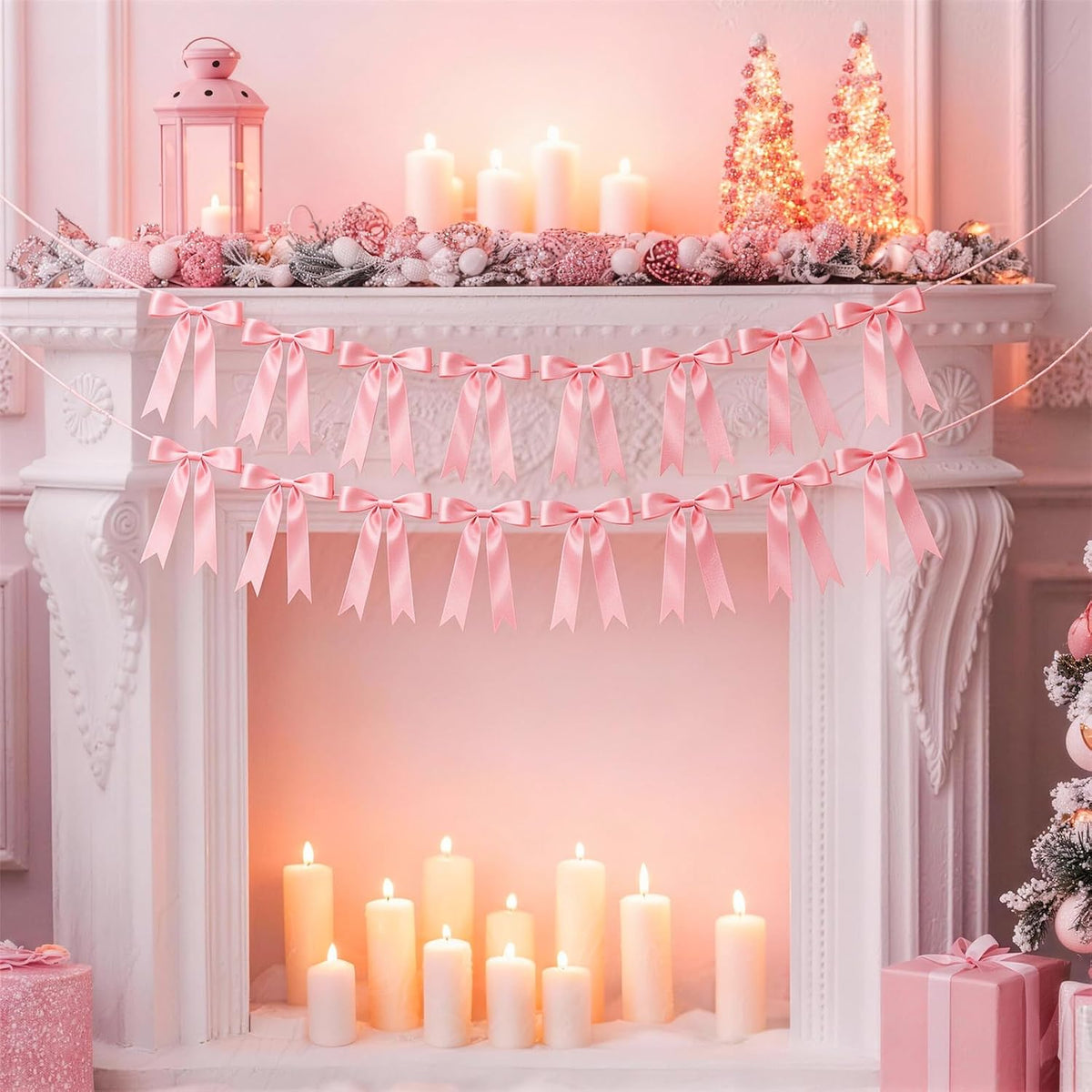 2 Strings Pink Bow Decor, Bow Garland Banner for Birthday Party Decorations
